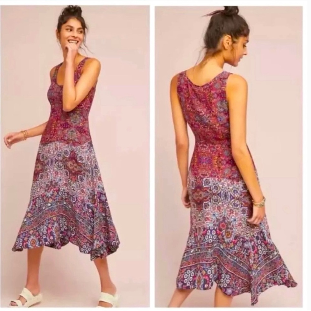 Anthropologie Maeve Violette Dress Floral Paisley Asymmetric Boho Fairy Size 2/4